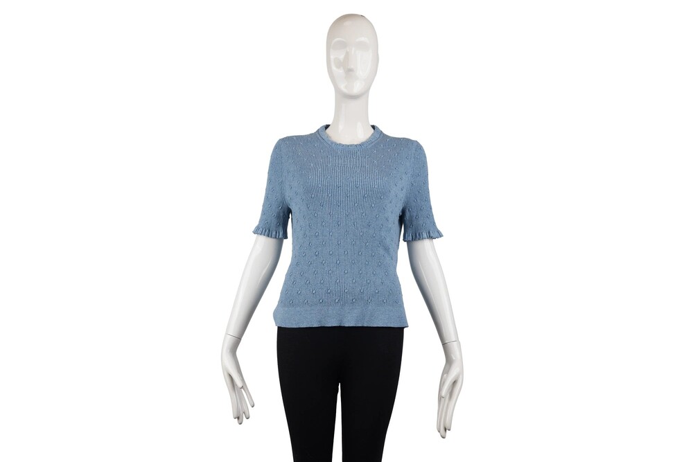 Chanel Blue Dot Top Ribbed Knit Size 50
